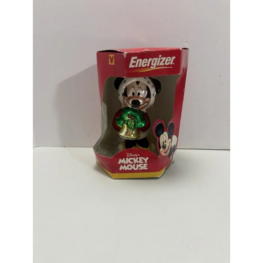 Vtg 2000 Disney Mickey Mouse‎ Christmas Ornament Blown Glass Energizer Giveaway